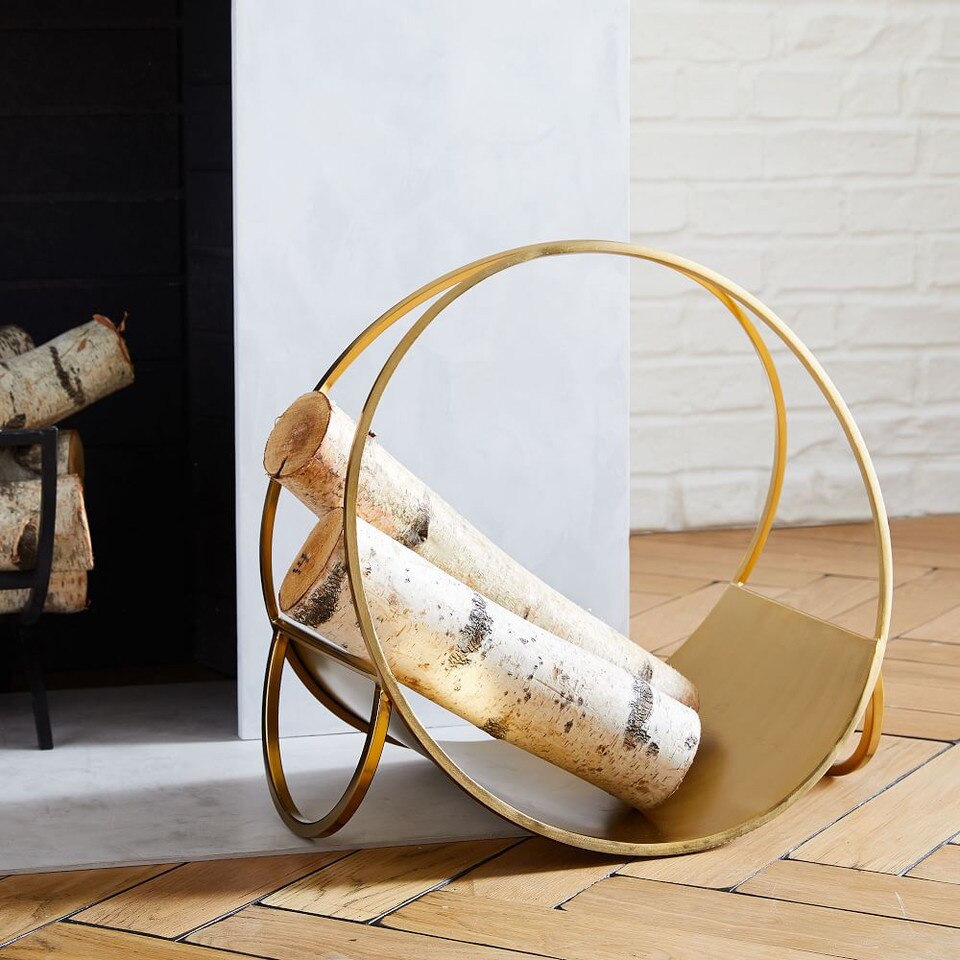 Graphic Fireplace Firewood Holder - Antique Brass - West Elm UK